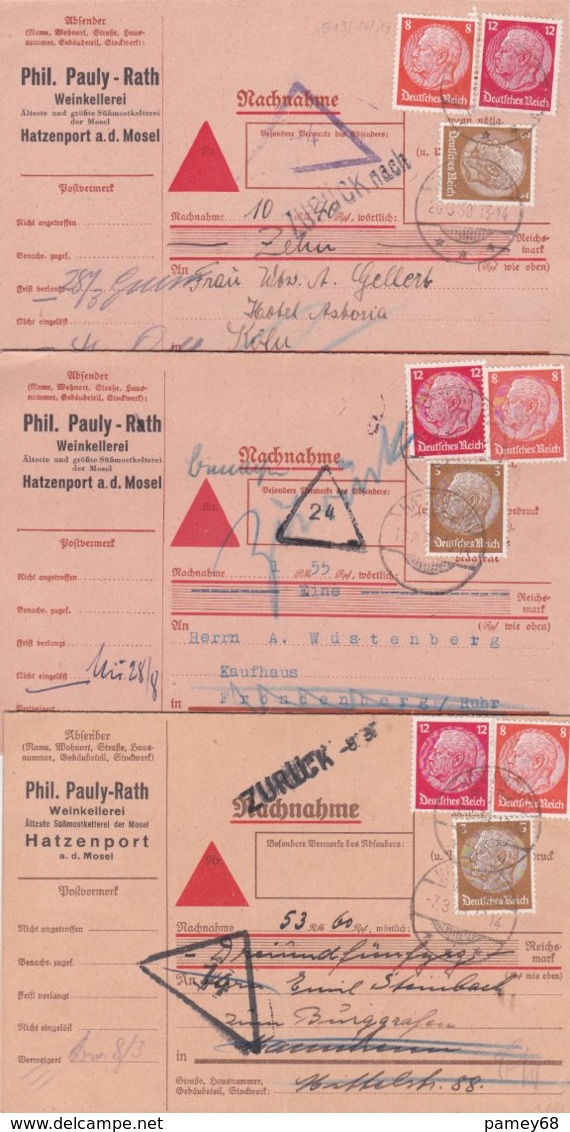 Lot De 3 Cartes Contre-rembourssement 1938 - Sonstige & Ohne Zuordnung