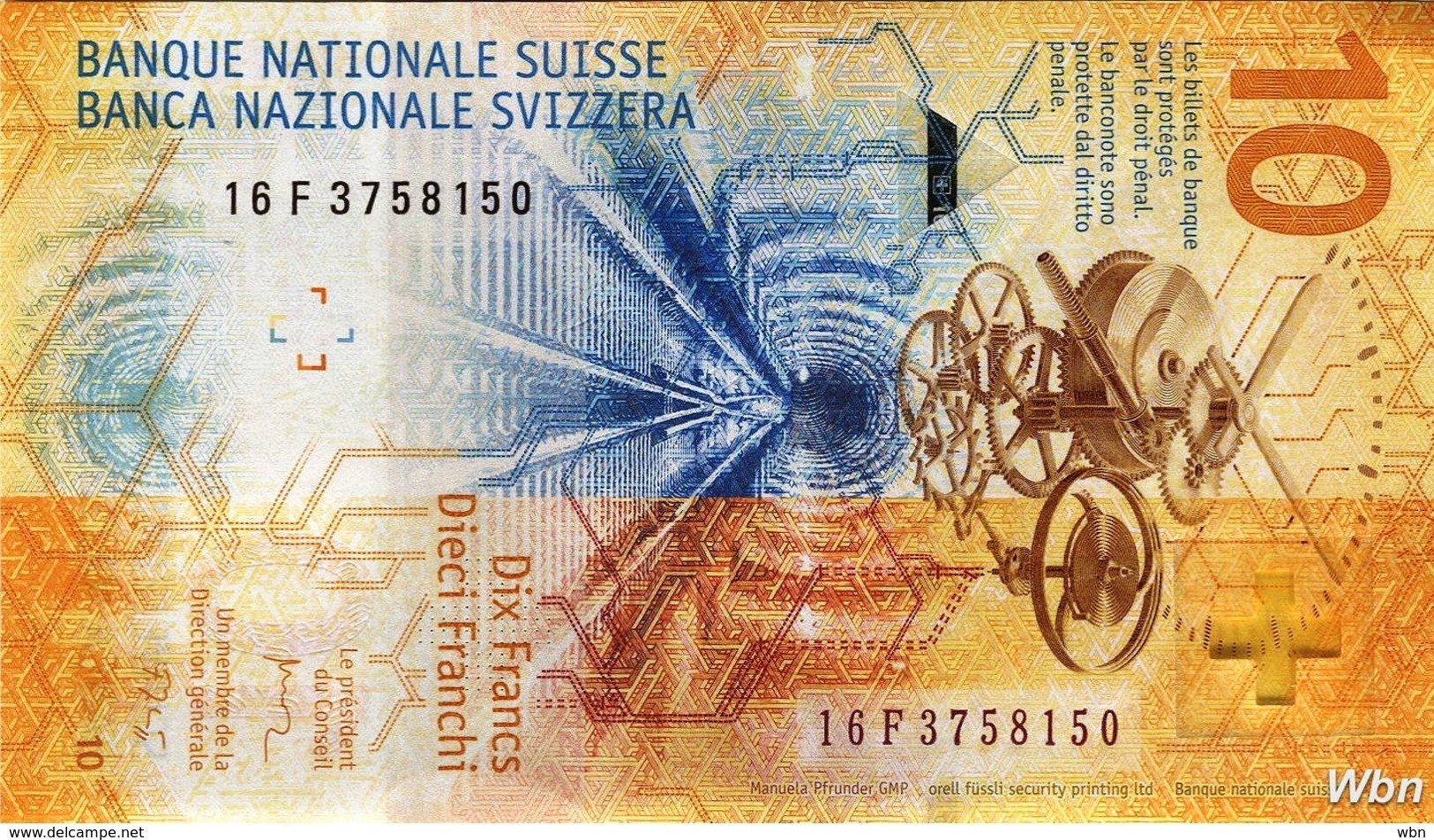 Suisse 10 Francs (P75) 2016b (Pref: F) -UNC- - Suisse