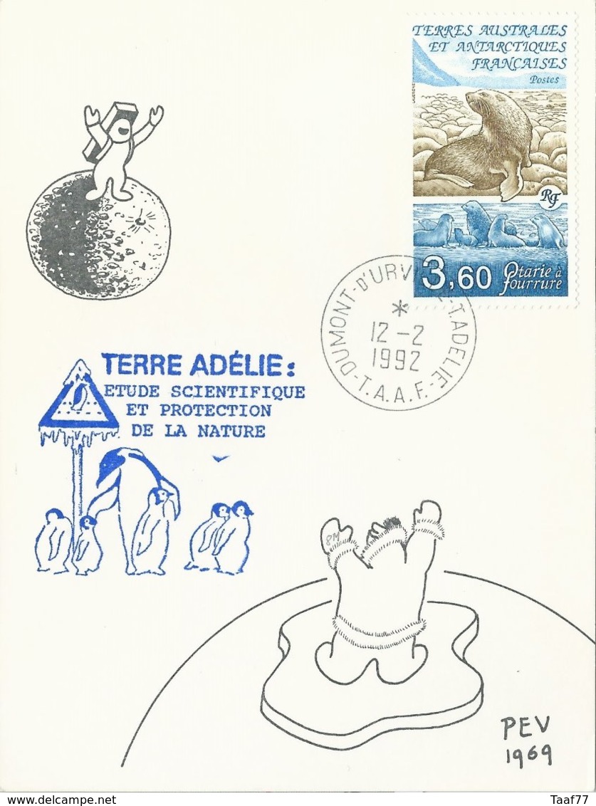 TAAF - Dumont D'Urville-T.Adélie: Carte Illustrée PE Victor Avec Timbre N°159 Otarie à Fourrure - 12/02/1992 - Lettres & Documents