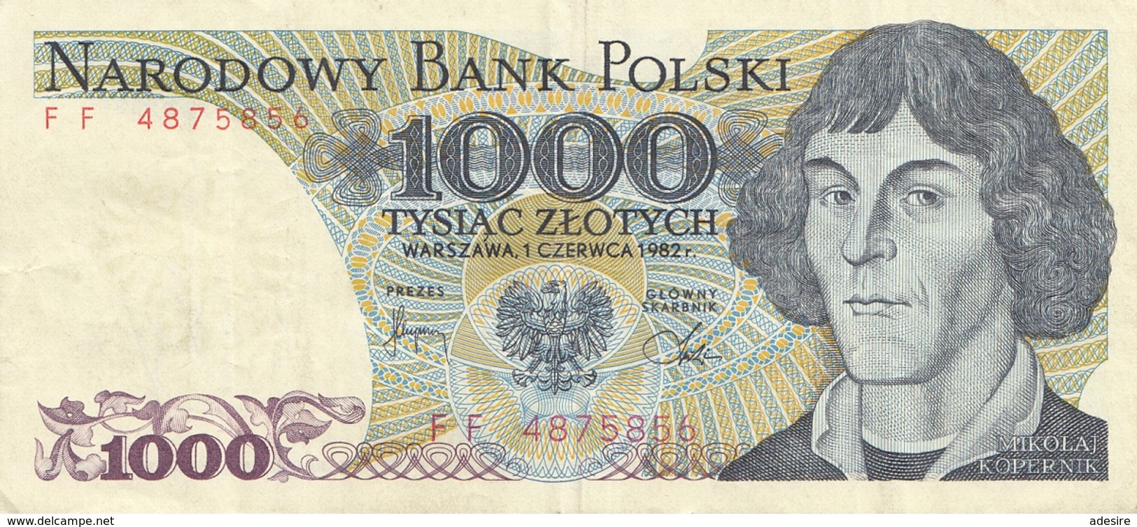 1000 ZLOTYCH BANKNOTE POLEN 1982 Sehr Gute Erhaltung - Mexiko