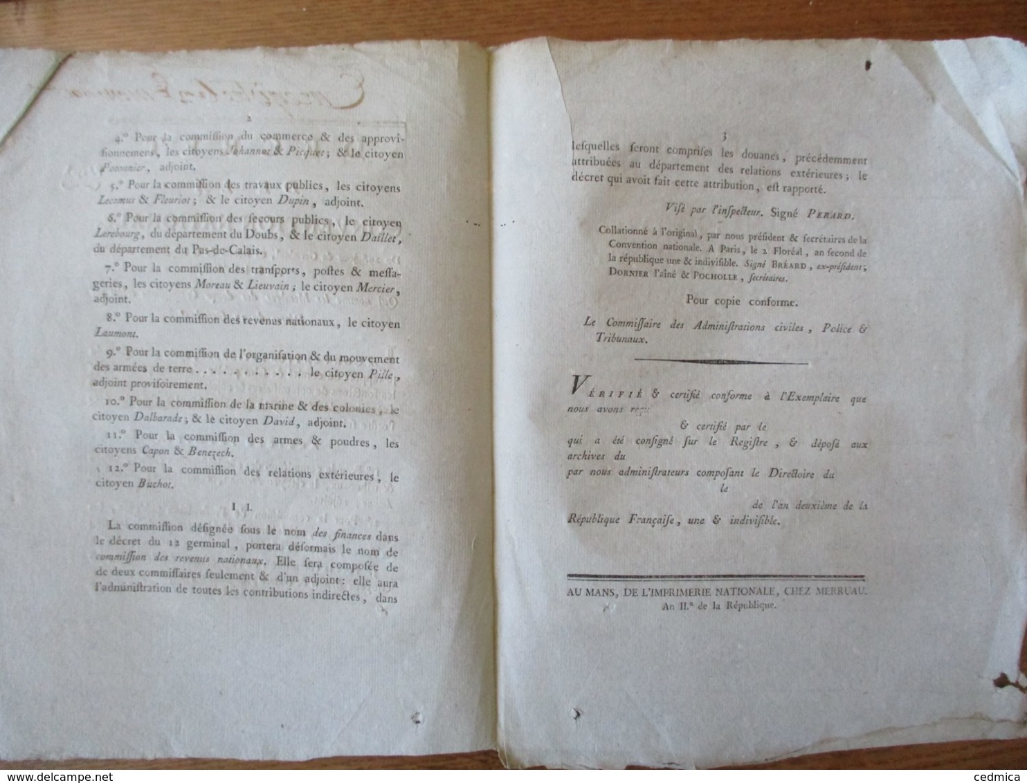 DECRET DE LA CONVENTION NATIONALE DU 29e JOUR DE GERMINAL AN SECOND QUI NOMME LES MEMBRES DES DOUZE COMMISSIONS CREEES P - Décrets & Lois