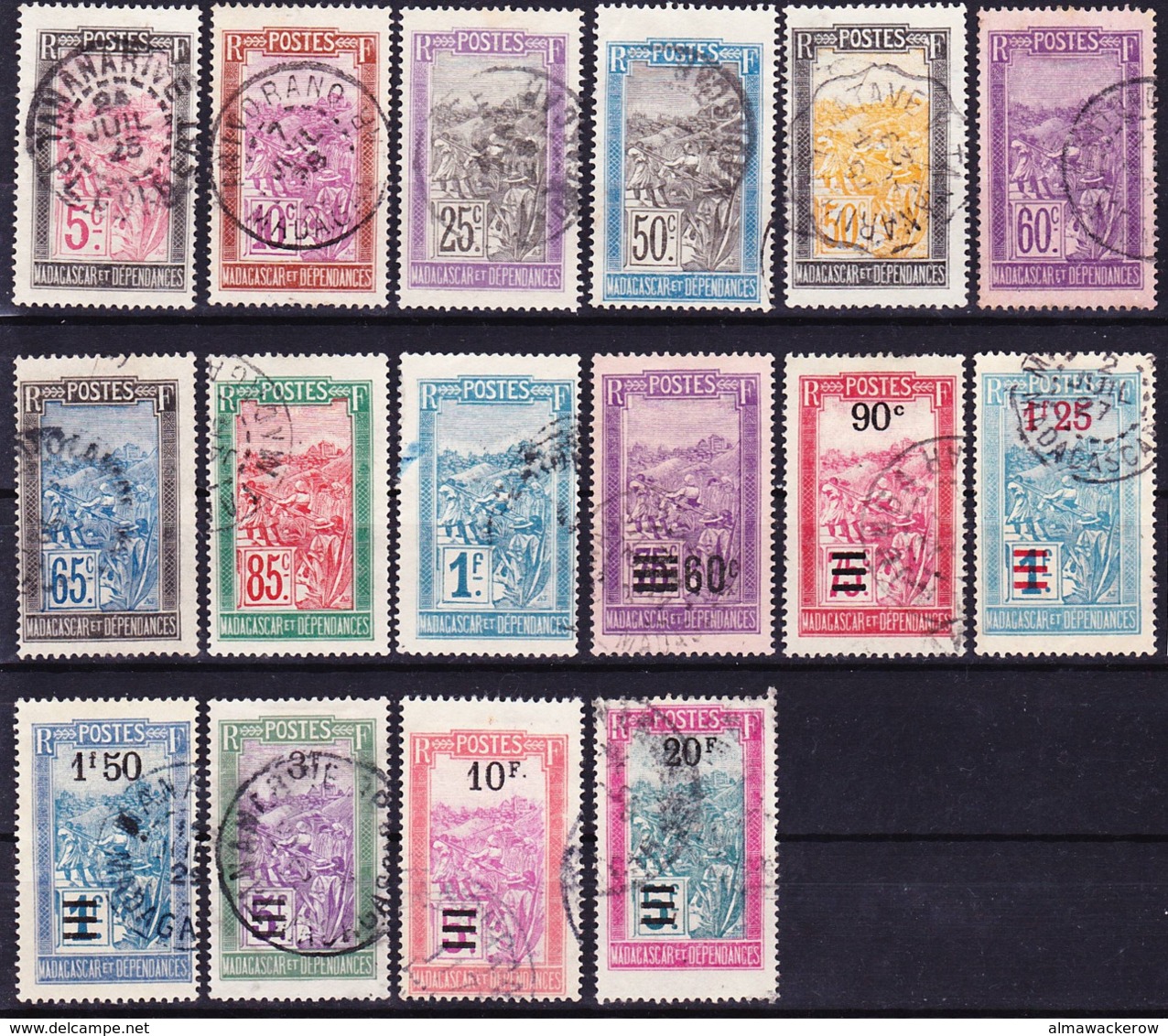 Madagascar 1922-27 Lot De Timbres Courants émis 1922-26 Et Surchargés Oblitéré O - Used Stamps