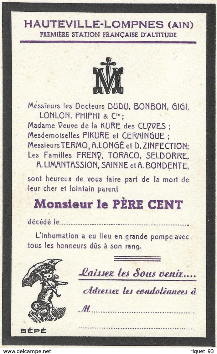 CARTE DU PÈRE CENT - Hauteville-Lompnes