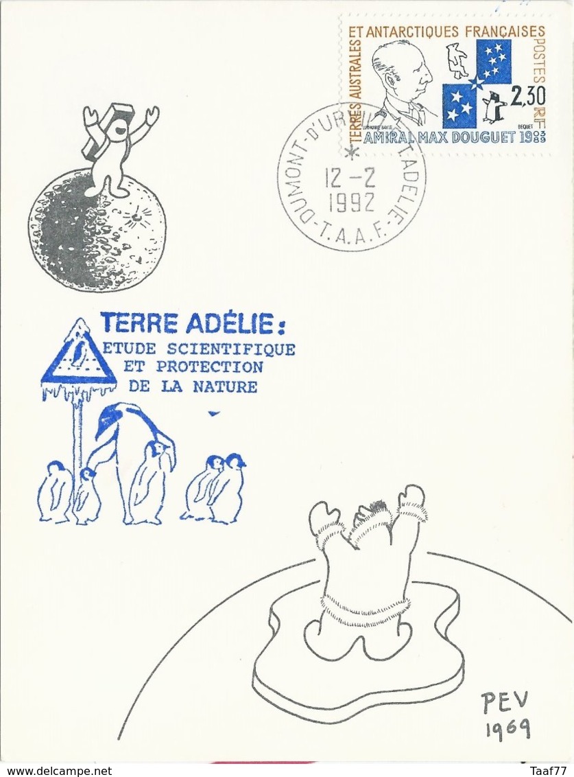 TAAF - Dumont D'Urville-T.Adélie: Carte Illustrée PE Victor Avec Timbre N°157 Douguet - 12/02/1992 - Lettres & Documents