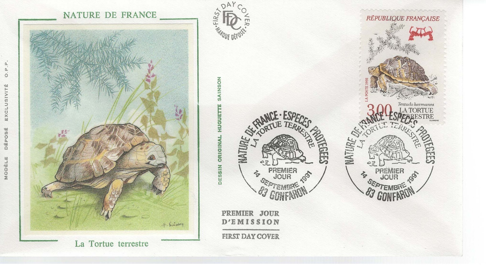 France - FDC - 1er Jour 14 SEPTEMBRE 1991 - LA TORTUE TERRESTRE - 1990-1999