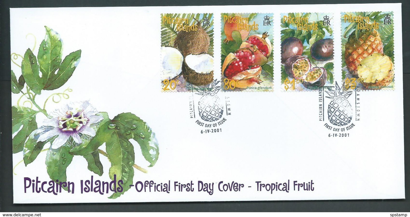 Pitcairn Islands 2001 Tropical Fruit Set Of 4 On FDC Official Unaddressed - Pitcairn Islands