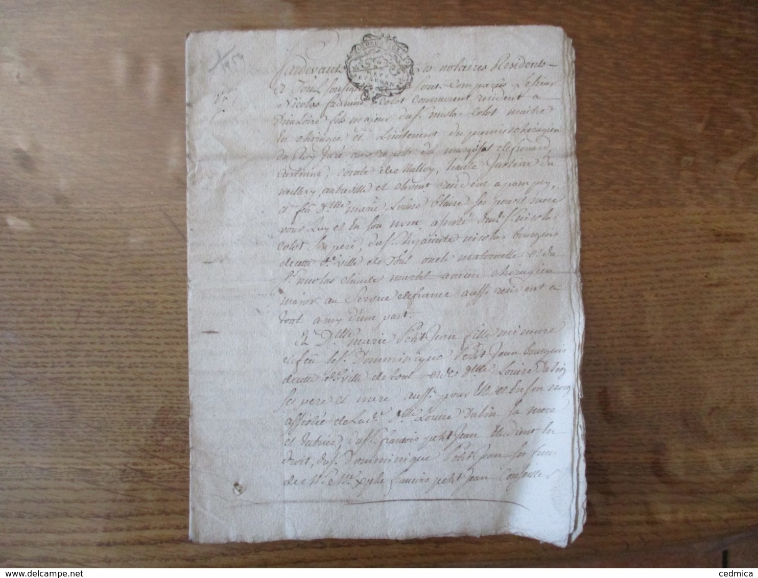 5 FEVRIER 1769 CONTRAT DE MARIAGE ENTRE LE SIEUR NICOLAS COLOT A DIEU LOIRE ET Mlle MARIE PETIT JEAN DE TOUL G.DE METZ E - Manuscrits