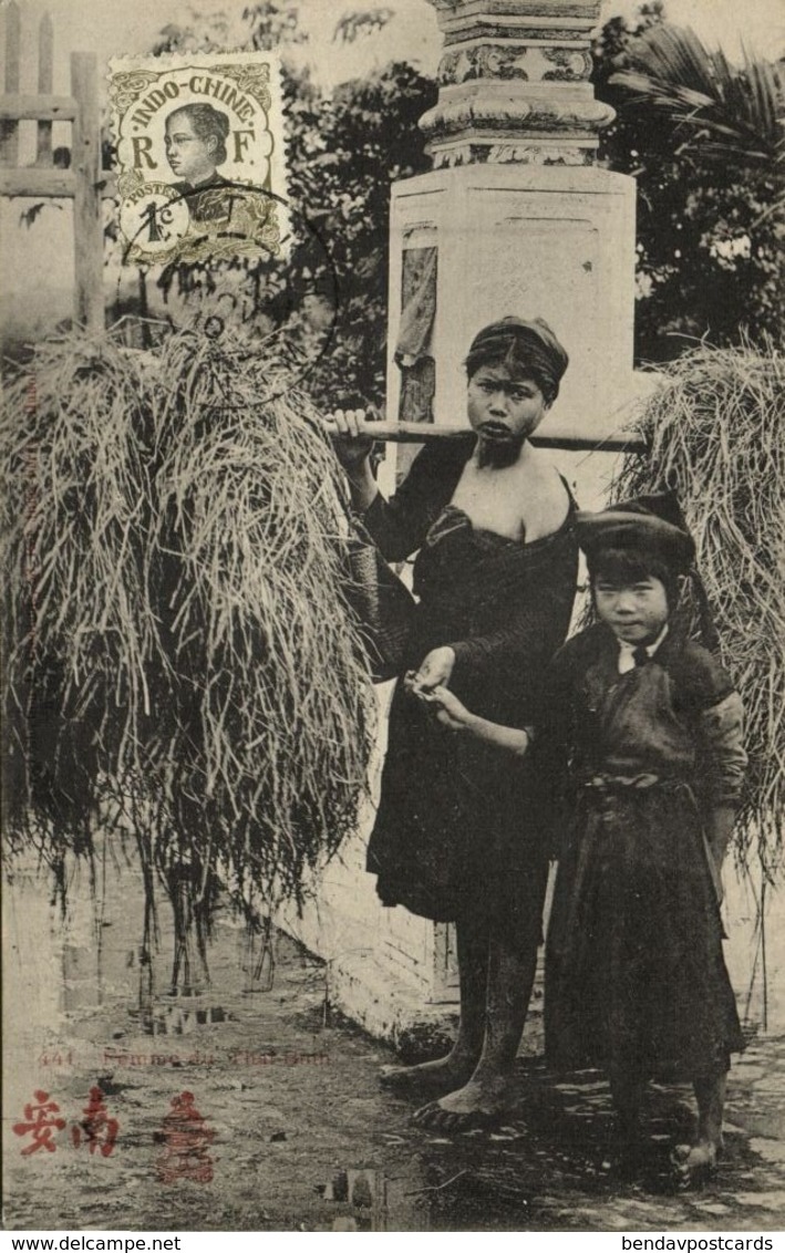 Indochina, THAI BINH, Native Woman With Young Girl (1910) Postcard - Viêt-Nam