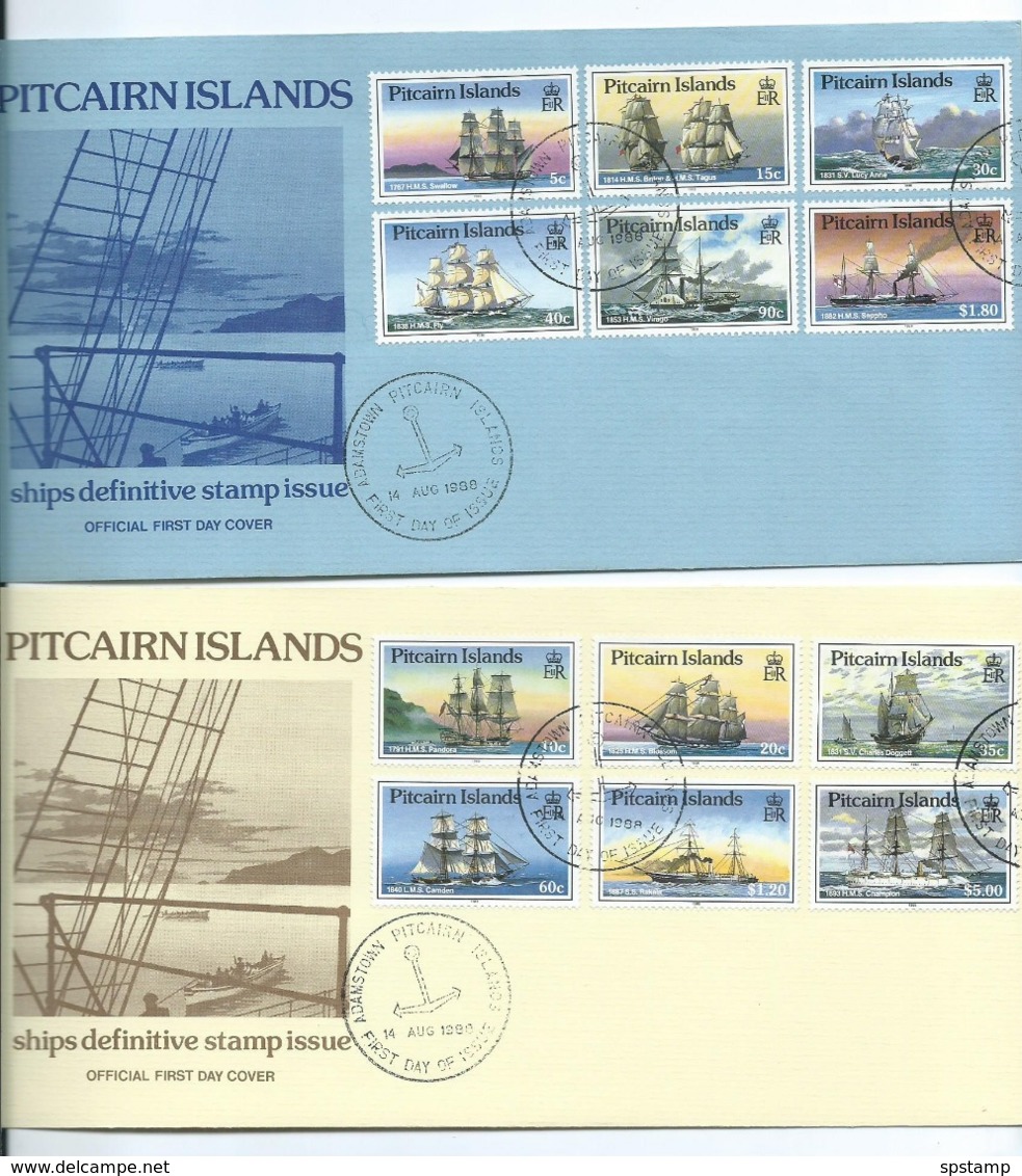 Pitcairn Islands 1988 Ship Definitive Set Of 12  On 2 FDC Official Unaddressed - Pitcairn