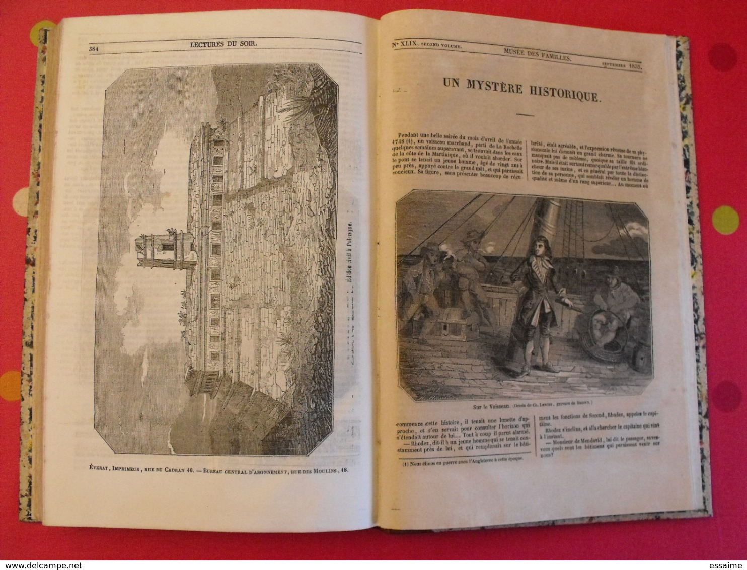 musée des familles 1834-1835. recueil annuel. second volume. 412 pages.indiens foix melk catacombes supplices boa pompei