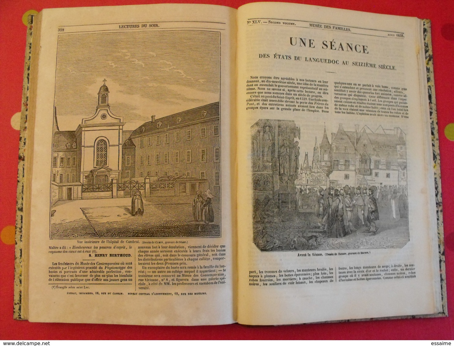 musée des familles 1834-1835. recueil annuel. second volume. 412 pages.indiens foix melk catacombes supplices boa pompei