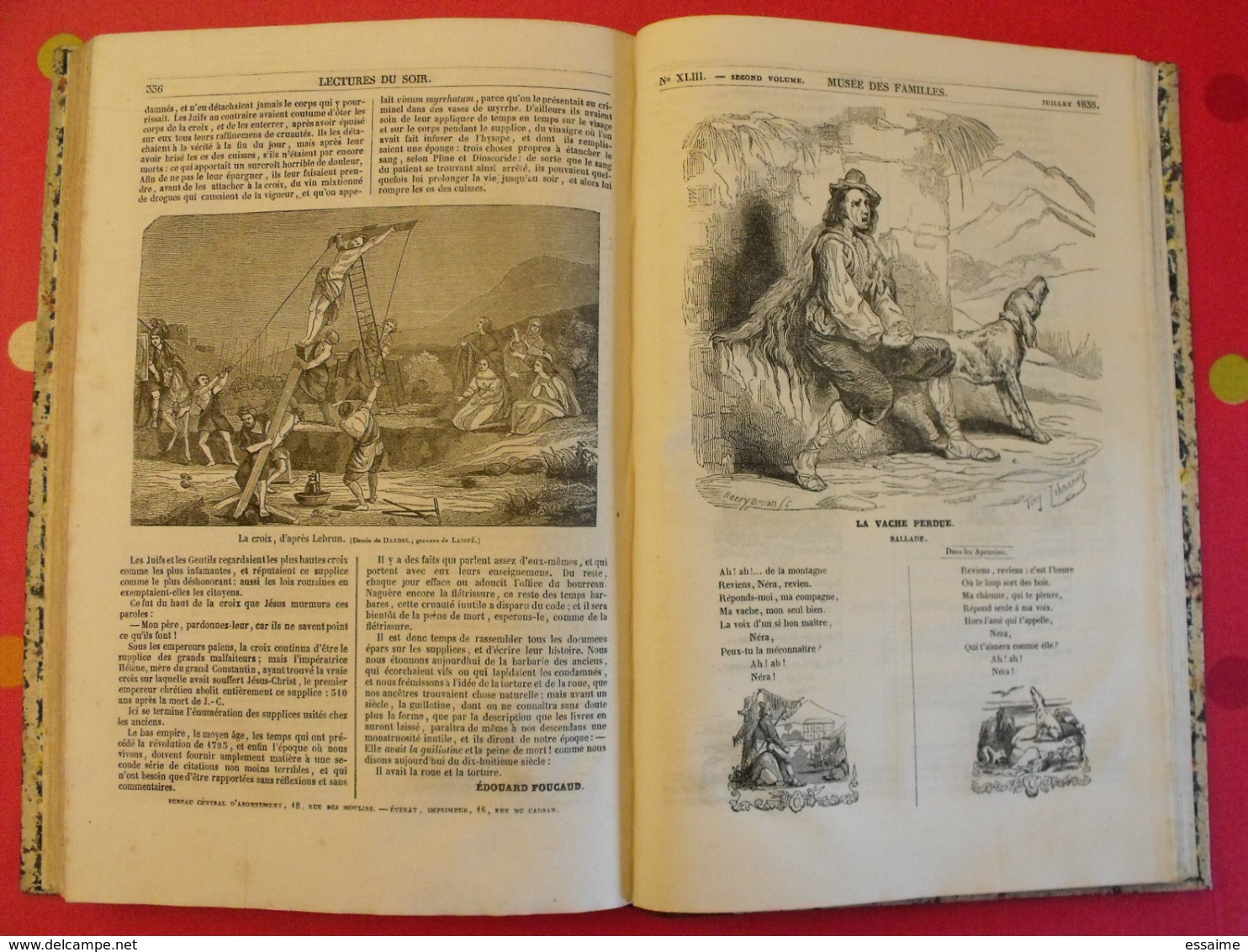 musée des familles 1834-1835. recueil annuel. second volume. 412 pages.indiens foix melk catacombes supplices boa pompei