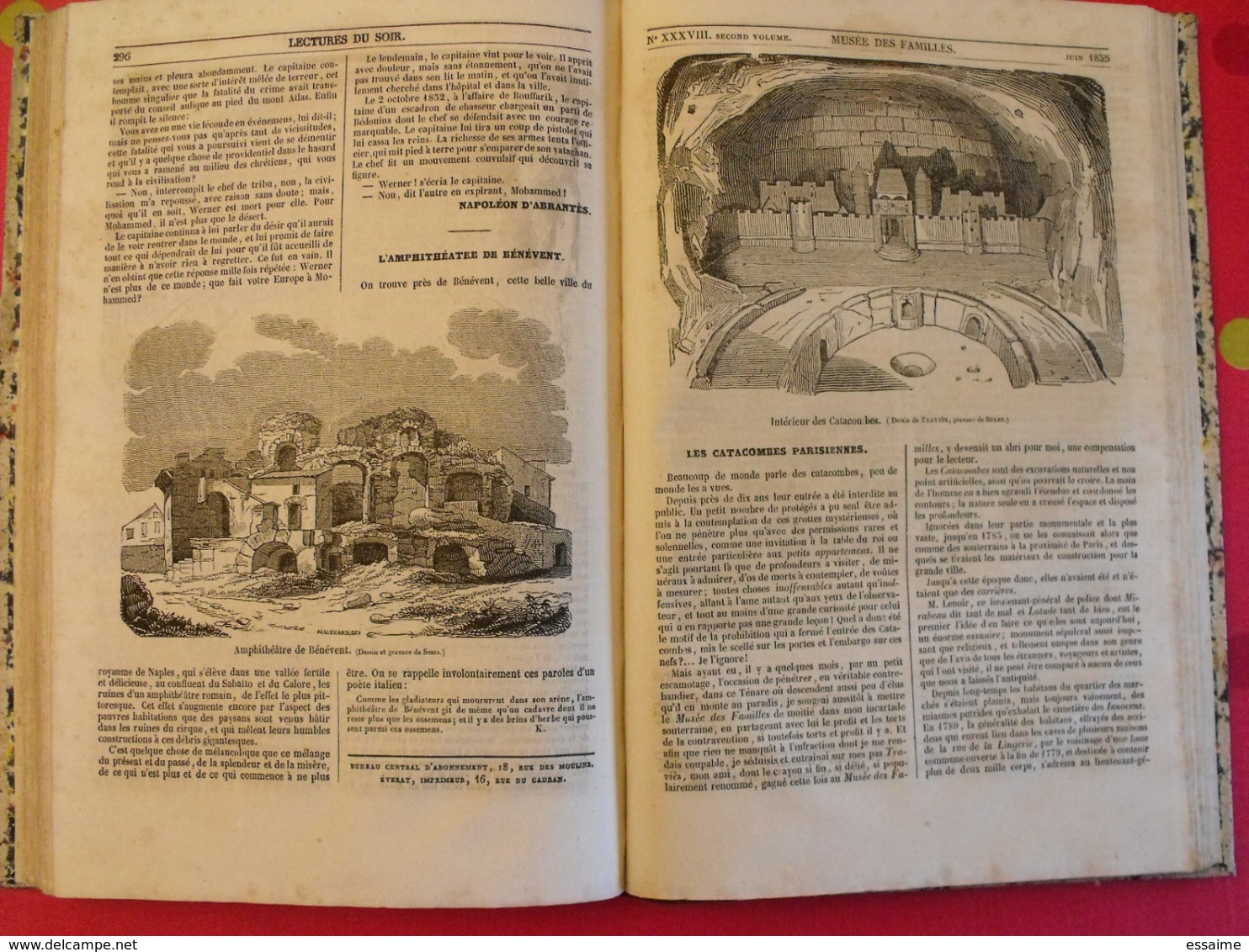 musée des familles 1834-1835. recueil annuel. second volume. 412 pages.indiens foix melk catacombes supplices boa pompei