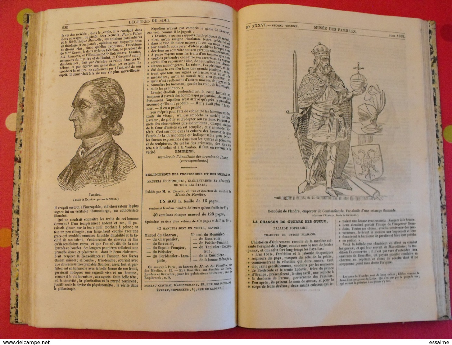 musée des familles 1834-1835. recueil annuel. second volume. 412 pages.indiens foix melk catacombes supplices boa pompei