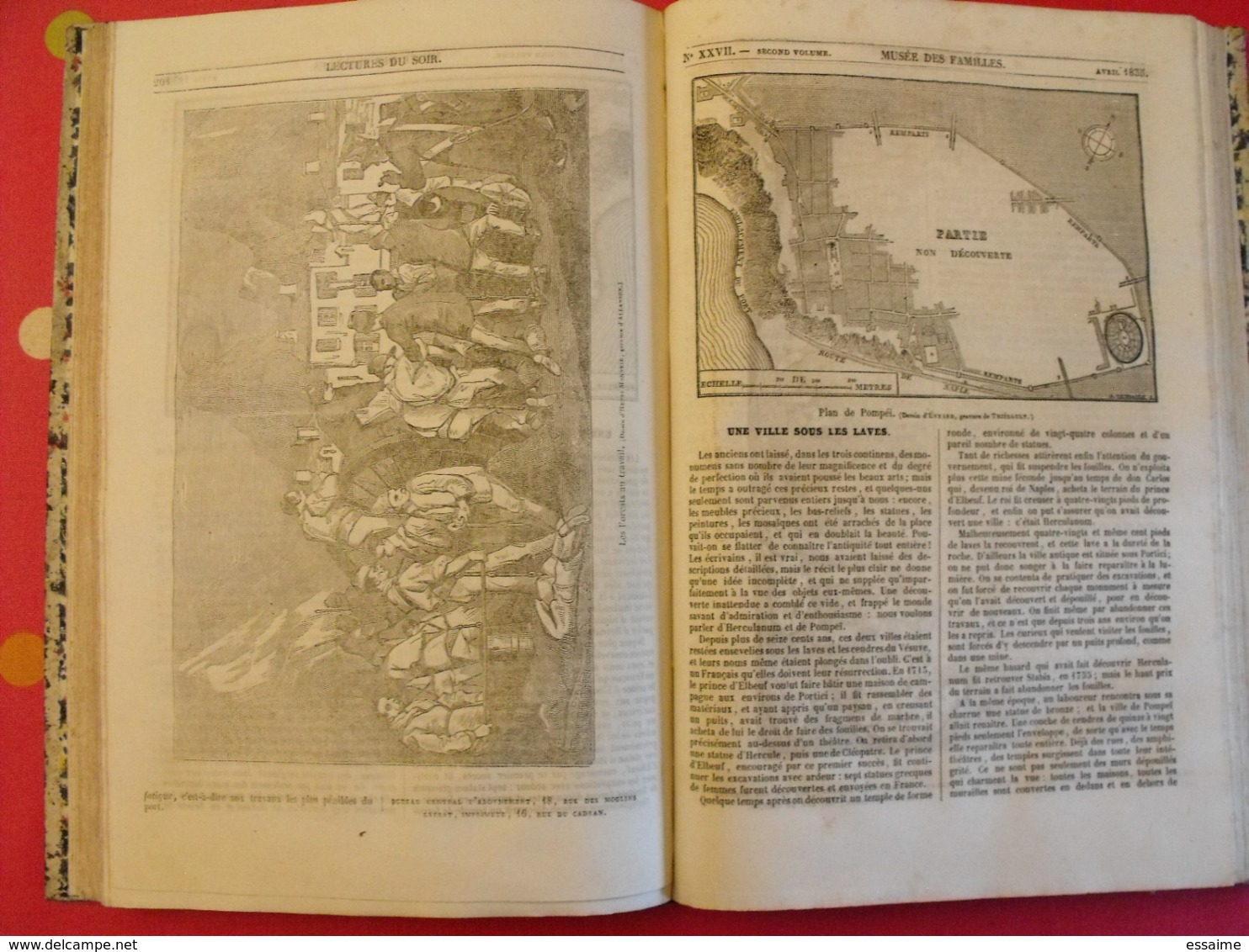 musée des familles 1834-1835. recueil annuel. second volume. 412 pages.indiens foix melk catacombes supplices boa pompei