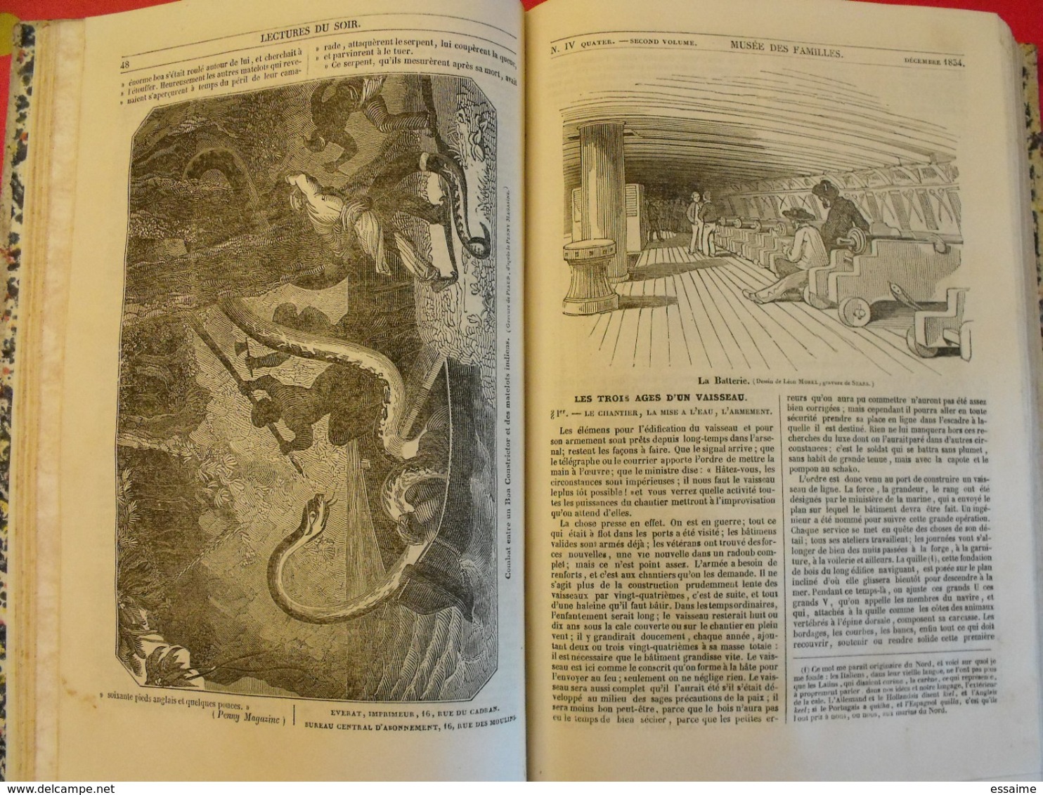 musée des familles 1834-1835. recueil annuel. second volume. 412 pages.indiens foix melk catacombes supplices boa pompei