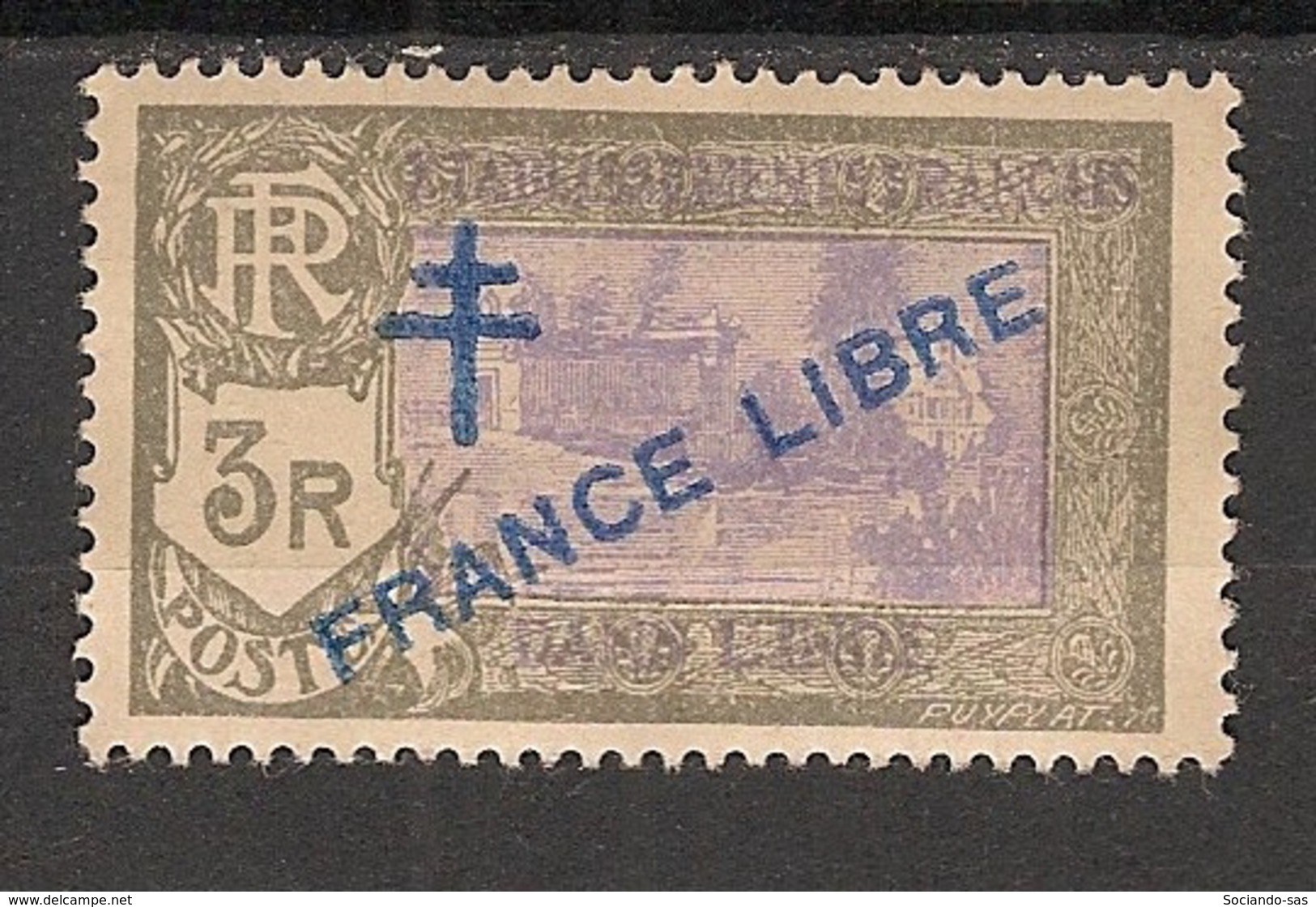 Inde - 1941-43 - N°Yv. 169a - France Libre - 3r Surcharge Bleu / Blue Ovpt - Neuf * / MH VF - Unused Stamps