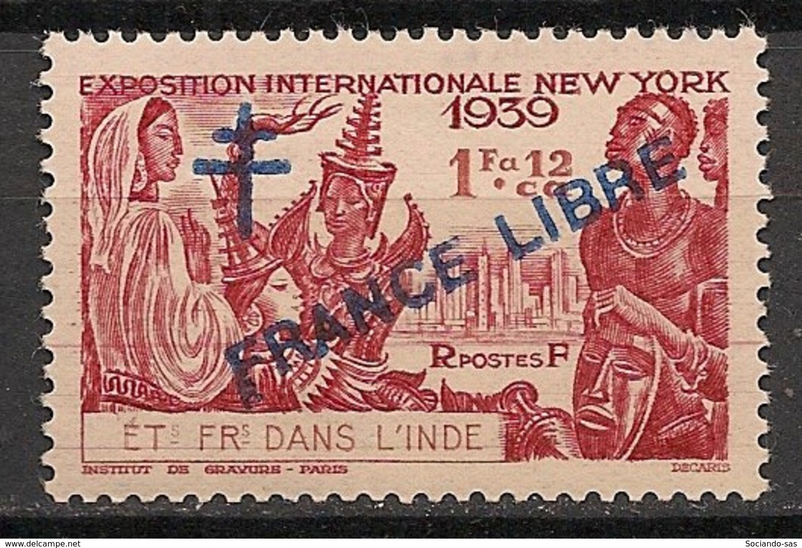 Inde - 1942 - N°Yv. 175 - 1fa12ca - France Libre - 1er Tirage - Neuf Luxe ** / MNH / Postfrisch - Ungebraucht