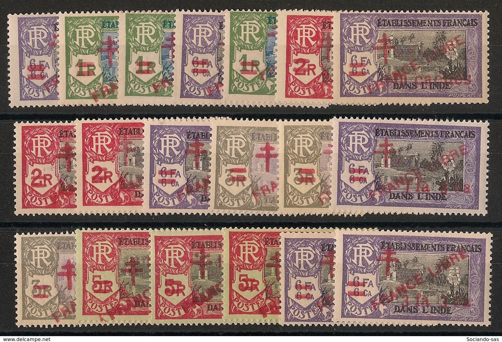 Inde - 1943 - N°Yv. 198 à 216 - France Libre - Série Complète - Neuf * / MH VF - Neufs