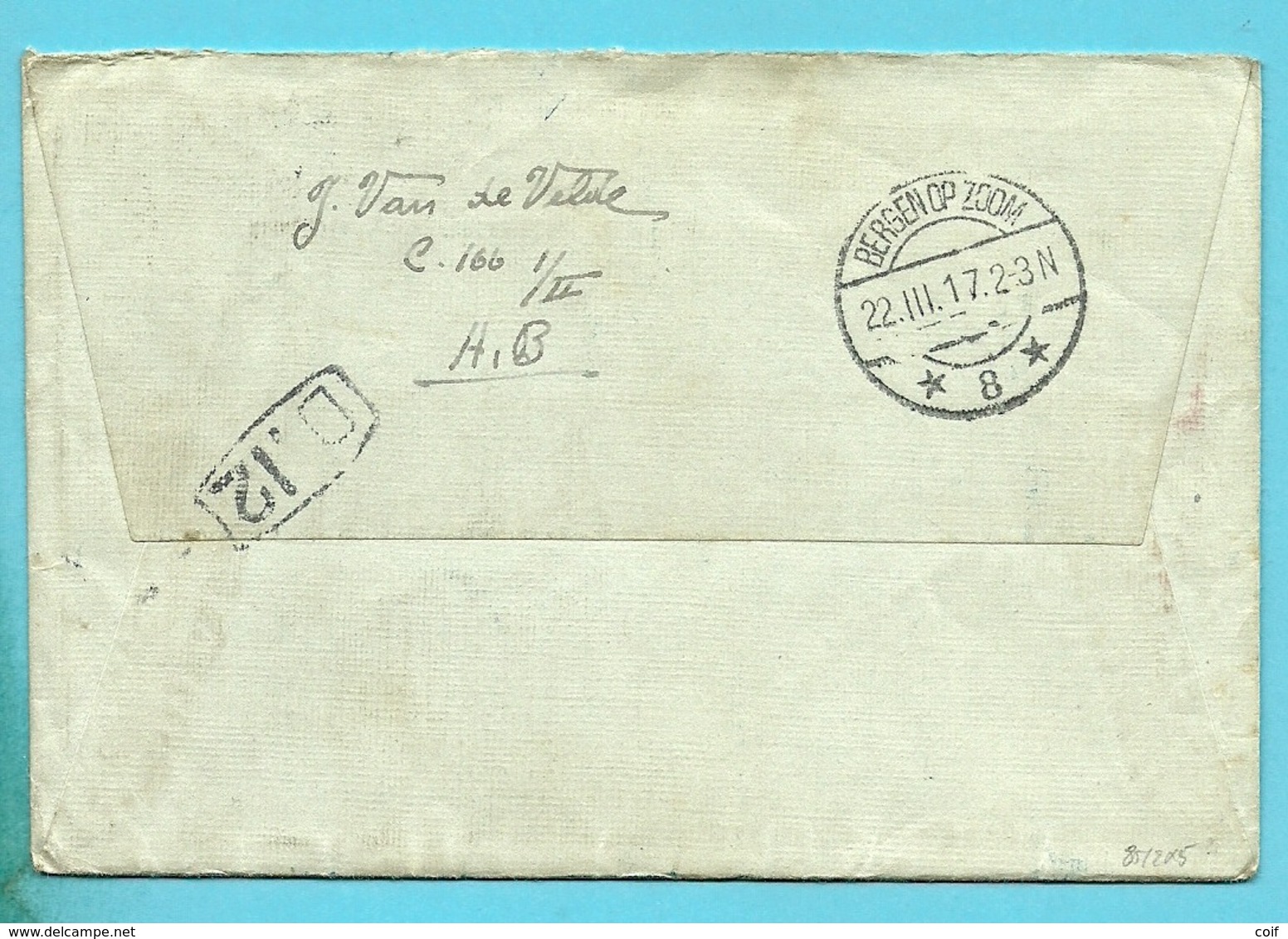 140 Op Brief PMB  Naar Bergen Op Zoom (Holland)  Stempel CENSUUR GEPASSEERD + C.F. (censuur / Folkestone) - Armée Belge