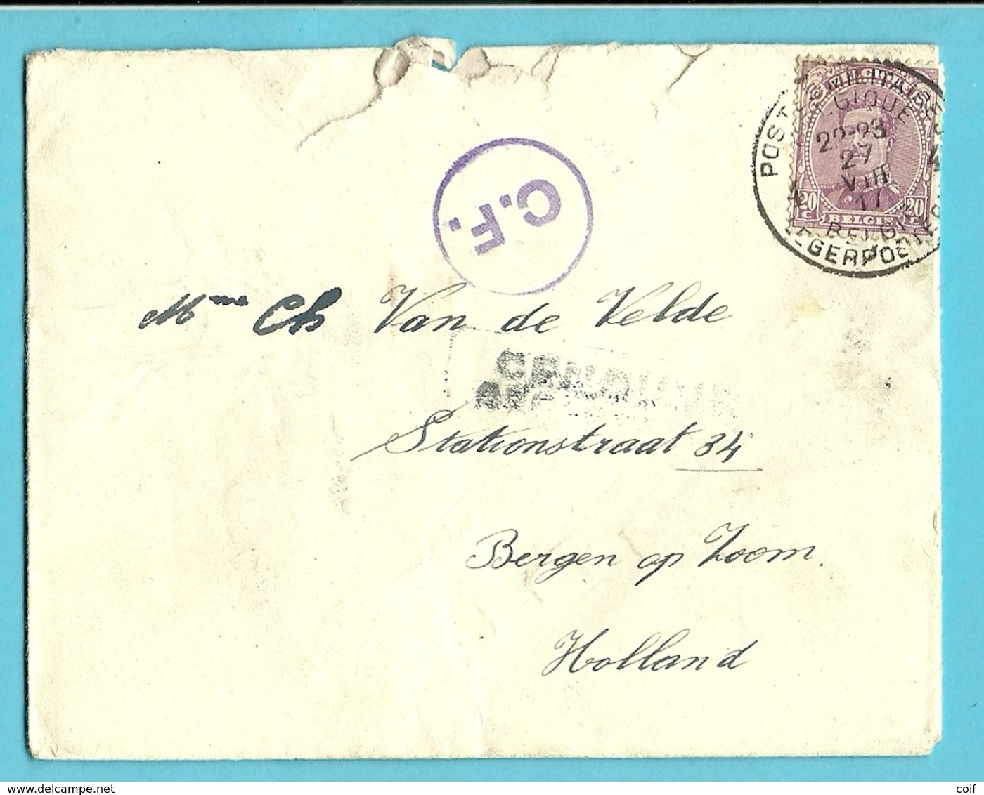 140 Op Brief PMB 4 Naar Bergen Op Zoom (Holland)  Stempel CENSUUR GEPASSEERD + C.F. (censuur / Folkestone) - Army: Belgium