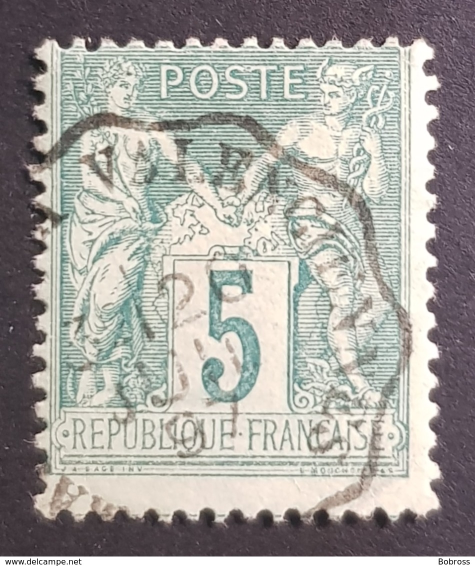 1876-1900, Sage, Pax And Mercur, Type Ll, 5c Vert, France, Empire Française - 1876-1878 Sage (Type I)