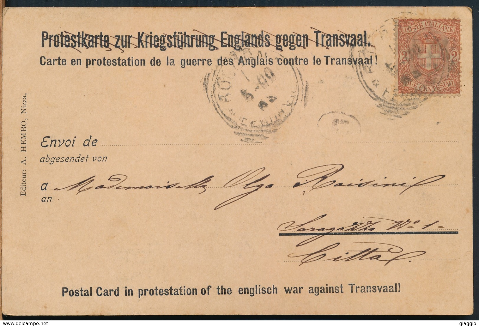 °°° 14523 - ILL H.W.KUHTZ - POSTCARD IN PROTESTATION OF THE ENGLISH WAR AGAINST TRANSVAAL - 1900 With Stamps °°° - Sud Africa