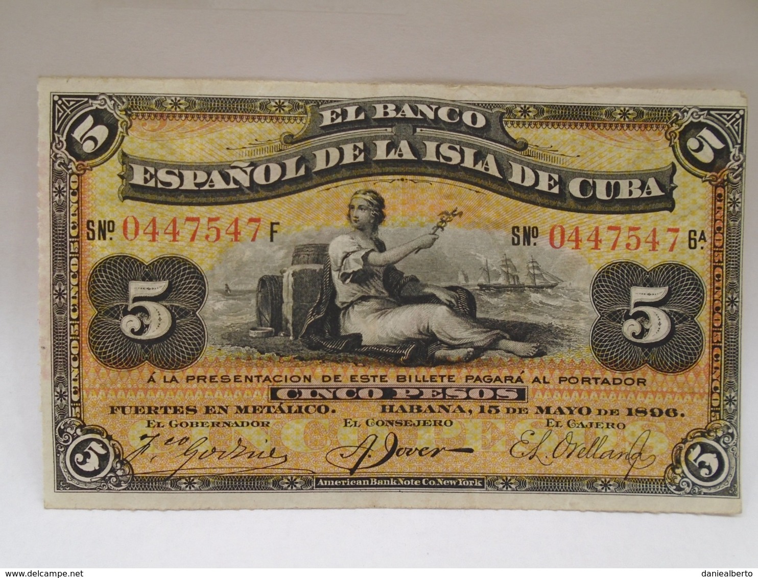 Cuba, 5 Pesos 1896, El Banco Espanol De La Isla De Cuba, PLATA, Scarce, Rare, Crisp, UNC. - Cuba