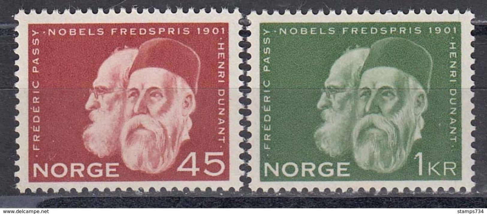 Norway 1961 - Frederic Passy And Henri Dunant, Winners Of The First Nobel Peace, Mi-Nr. 464/65, MNH** - Nuovi