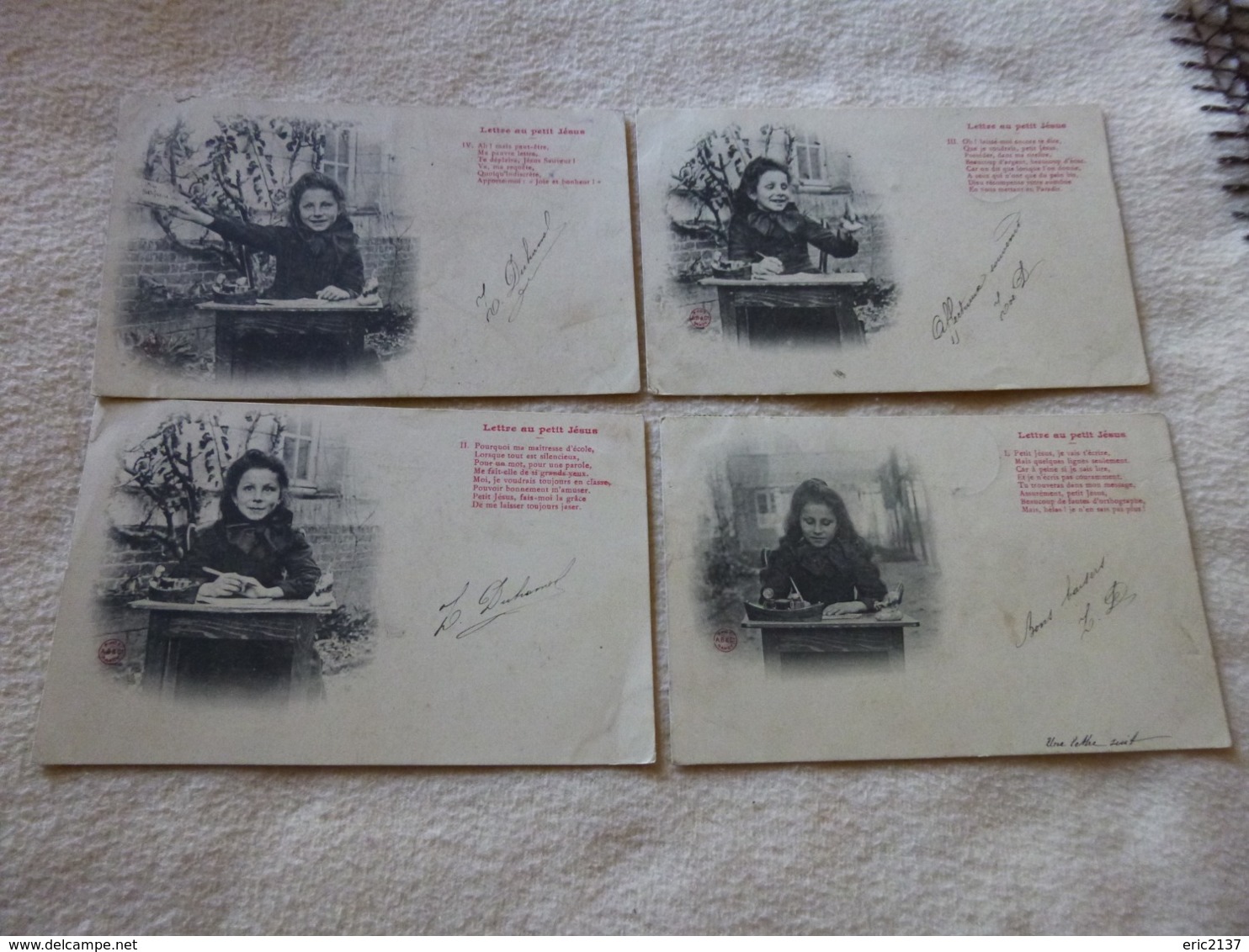 LOT DE  4 ILLUSTRATIONS  PETITE FILLE ...LETTRE AU PETIT JESUS ..SIGNE A.B ET CT ??? - 1900-1949