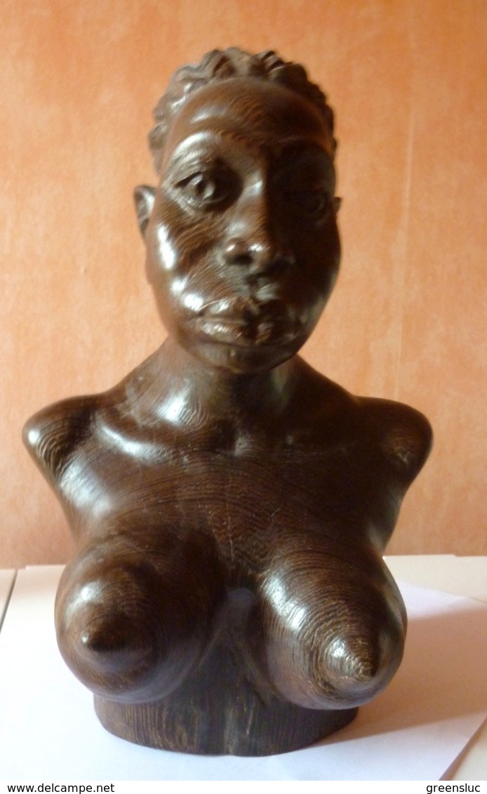 CONGO.Sculpture En Bois Signée  Eugène Malonga (1930–2005) .1966., Buste De Femme, Art Africain - Art Africain