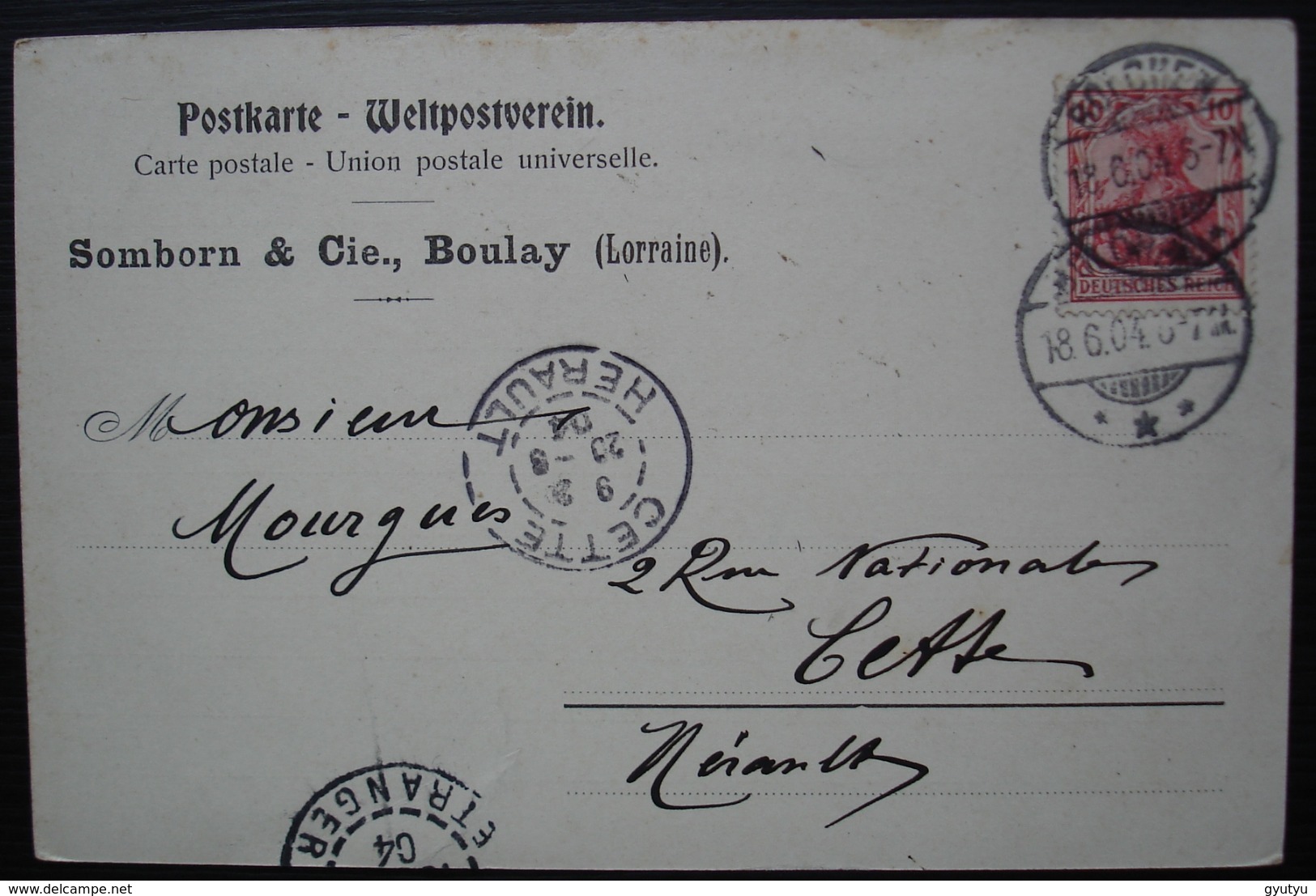 Boulay 1904 (Bolchen Lorraine, Moselle) Somborn & Cie, Carte Pour Cette (Sète Hérault) - Briefe U. Dokumente