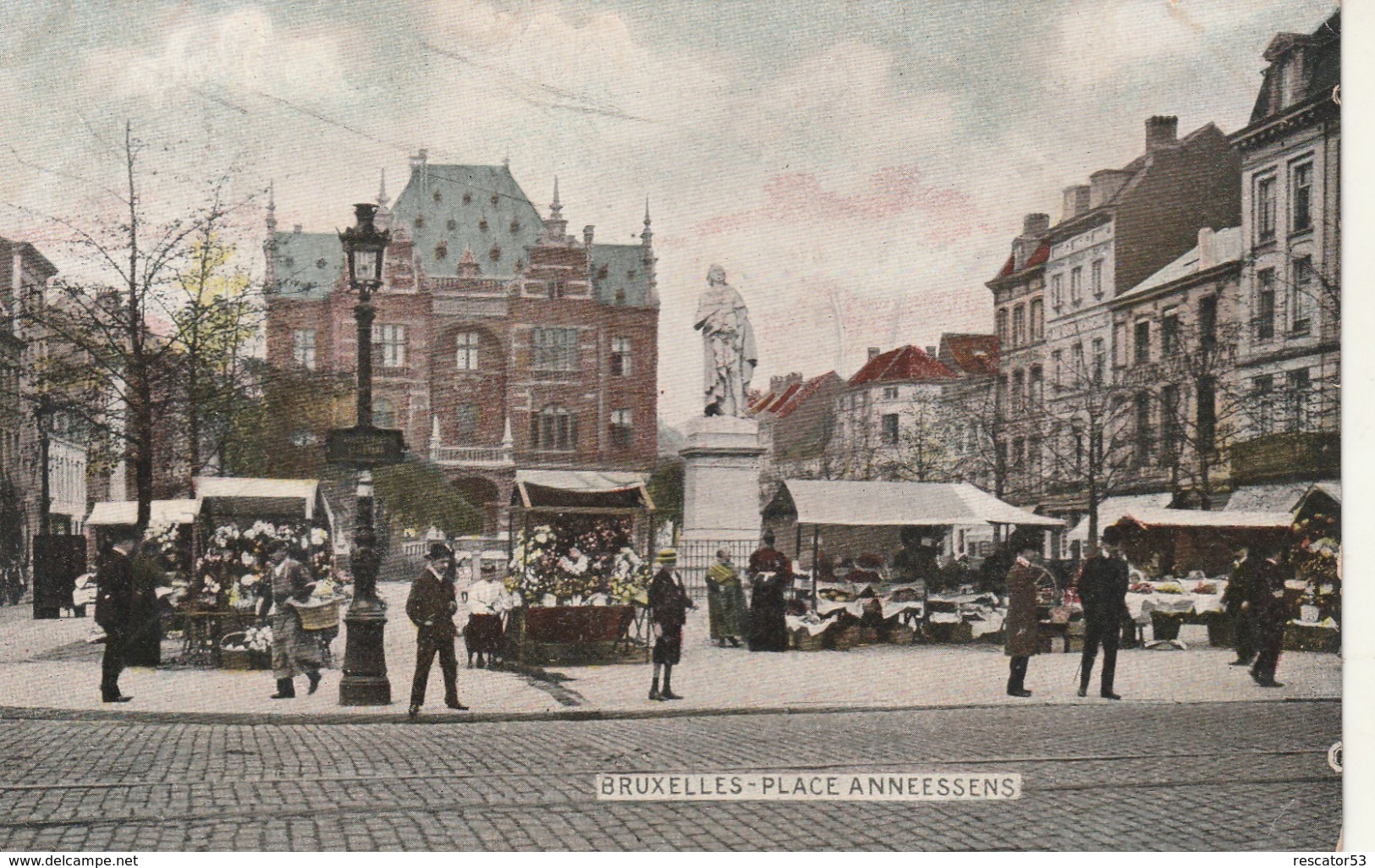 Rare Cpa Bruxelles Place Anneessens Le Marché Aux Fleurs - Markten