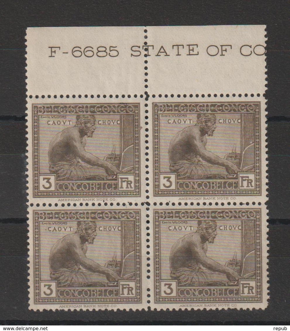 Congo Belge 1923 Caoutchouc 115 Bloc De 4  Avec 2 Timbres ** Et 2 Timbres * Adhérences - Unused Stamps