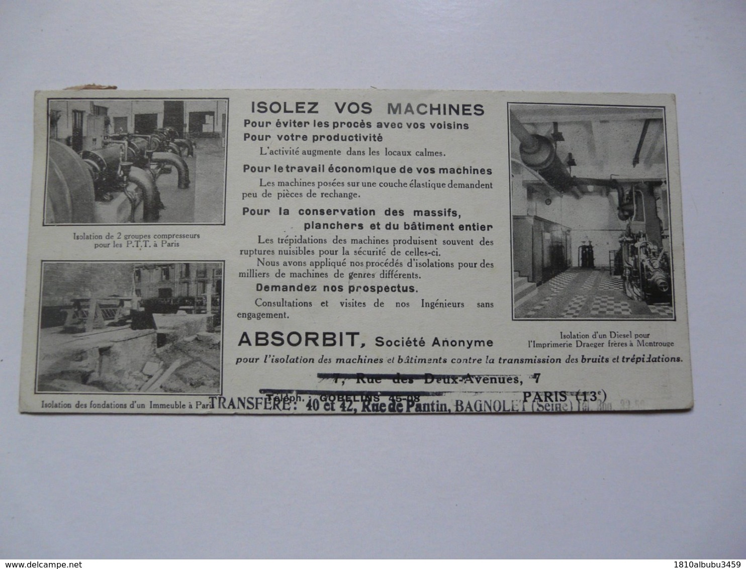 VIEUX PAPIERS - PUBLICITE : IMPRIME TIMBRE - ABSORBIT - Publicités