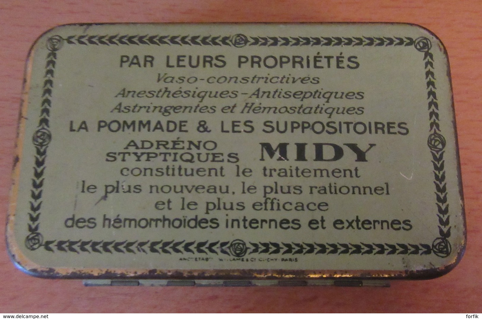 Boîte Publicitaire Ancienne En Tôle Lithographiée "SUPPOSITOIRES MIDY" - Dimensions : 10 X 6 X 2 Cm Environ - Scatole