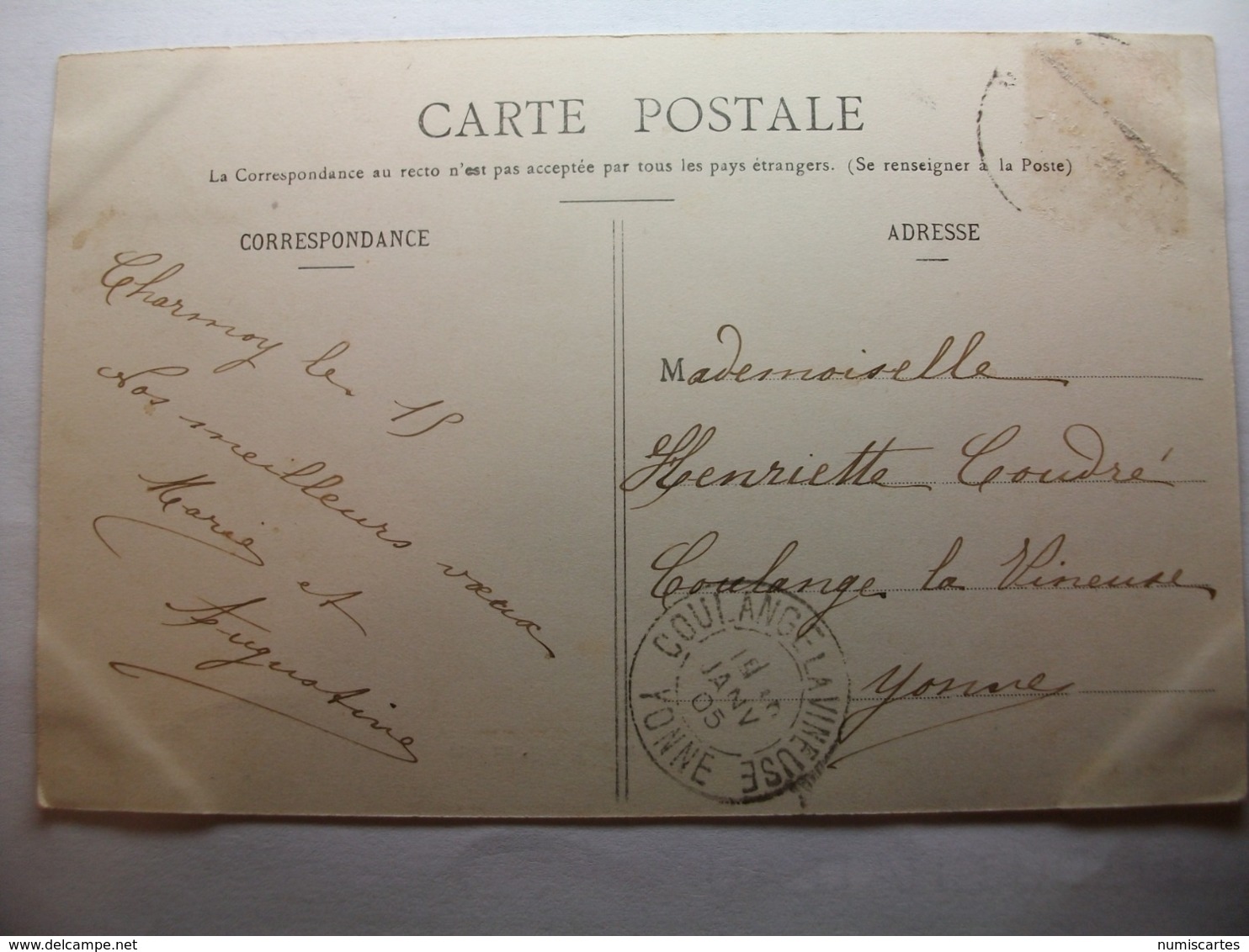 Carte Postale Charmoy (89) Route De Joigny  (Petit Format Noir Et Blanc Oblitérée 1905 Timbre 5 Centimes ) - Charmoy