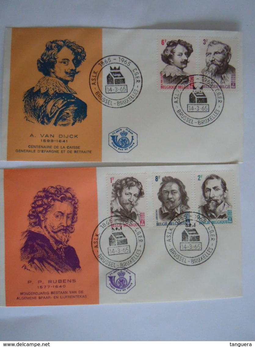 België Belgium 1965 FDC Schilders Peintres P.P. Rubens Frans Snyders Van Noort A. Van Dijck J. Jordaens Cob 1322-1326 - 1961-1970