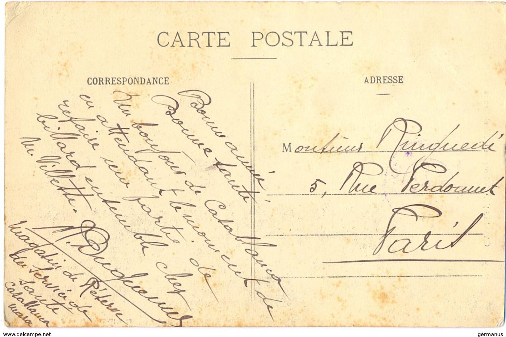 MILITAIRE MAROC : CAMPAGNE DU MROC * CASABLANCA * 1907 / 08-09-10 / 1911- - Magasin De Réserve Du Service De Santé - Cachets Militaires A Partir De 1900 (hors Guerres)