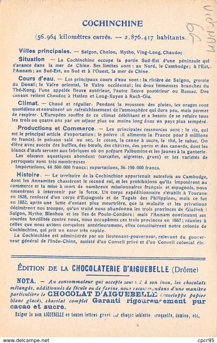 Asie. N° 103175 .viet Nam .les Colonies Francaises .chocolat Aiguebelle.pub - Vietnam