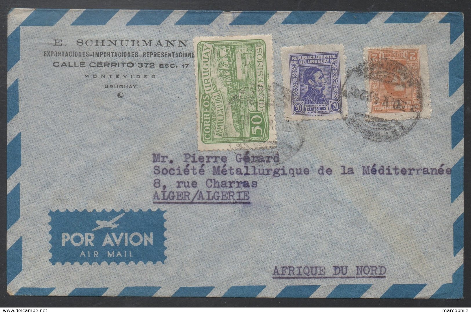 URUGUAY - MONTEVIDEO / 1949 LETTRE AVION POUR L ALGERIE (ref LE545) - Uruguay