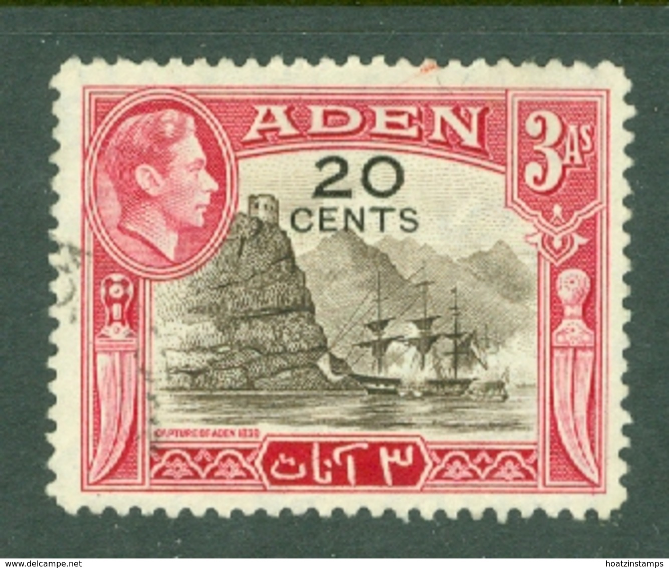 Aden: 1951   KGVI - Surcharge   SG39   20c On 3a     Used - Aden (1854-1963)