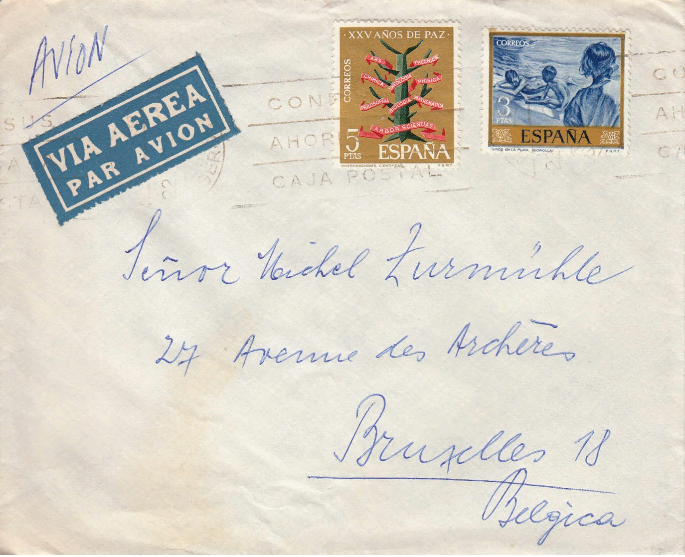 ESPAGNE - Lettre Par Avion Pour Bruxelles - Lettres & Documents