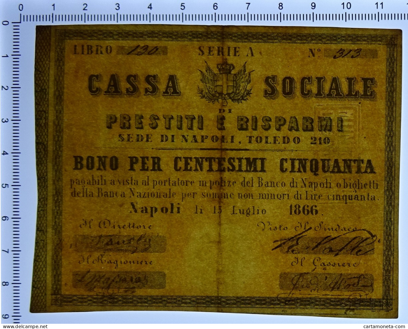 50 CENTESIMI FIDUCIARIO CASSA SOCIALE DI PRESTITI RISPARMI NAPOLI 15/07/1866 BB+ - Altri & Non Classificati