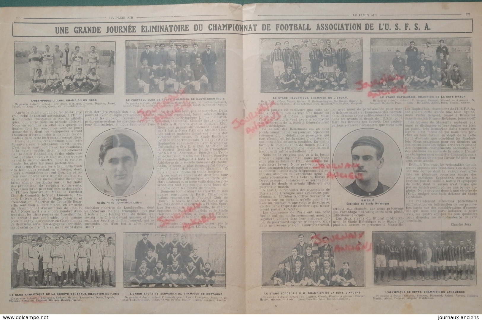 1913 FOOTBALL ASSOCIATION - OLYMPIQUE LILLOIS.- ROUEN - STADE HELVÉTIQUE - STADE RAPHAËLOIS - OLYMPIQUE DE CETTE ETC... - 1900 - 1949