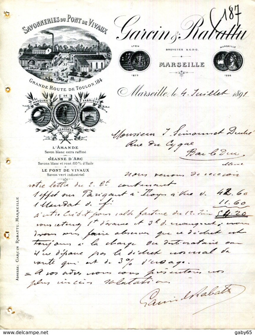 13.MARSEILLE.SAVONNERIES DU PONT DE VIVAUX.GARCIN & REBATTU 184 GRANDE ROUTE DE TOULON. - Autres & Non Classés