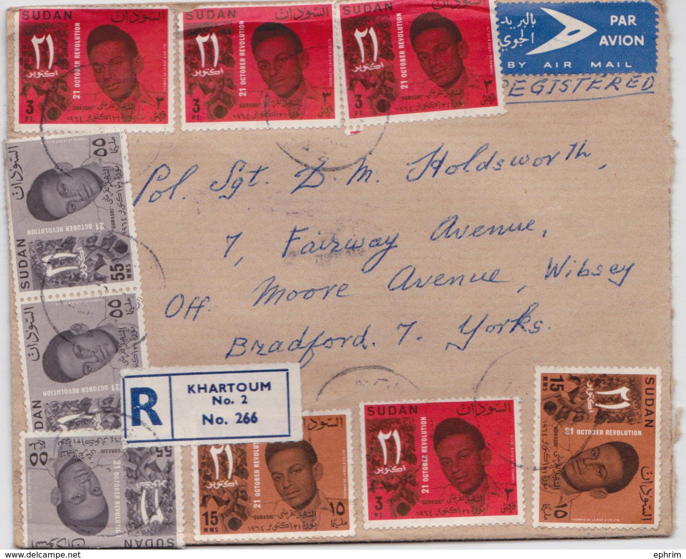 SOUDAN SUDAN REGISTERED LABEL KHARTOUM AIR MAIL COVER TO BRADFORD POST MARK 34 - Soudan (1954-...)