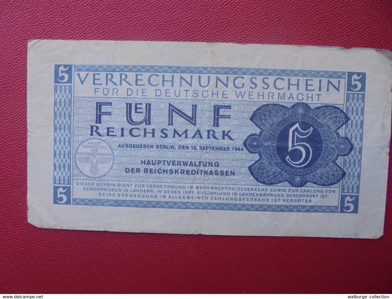 3eme REICH 5 MARK 1944 CIRCULER (B.5) - 5 Reichsmark