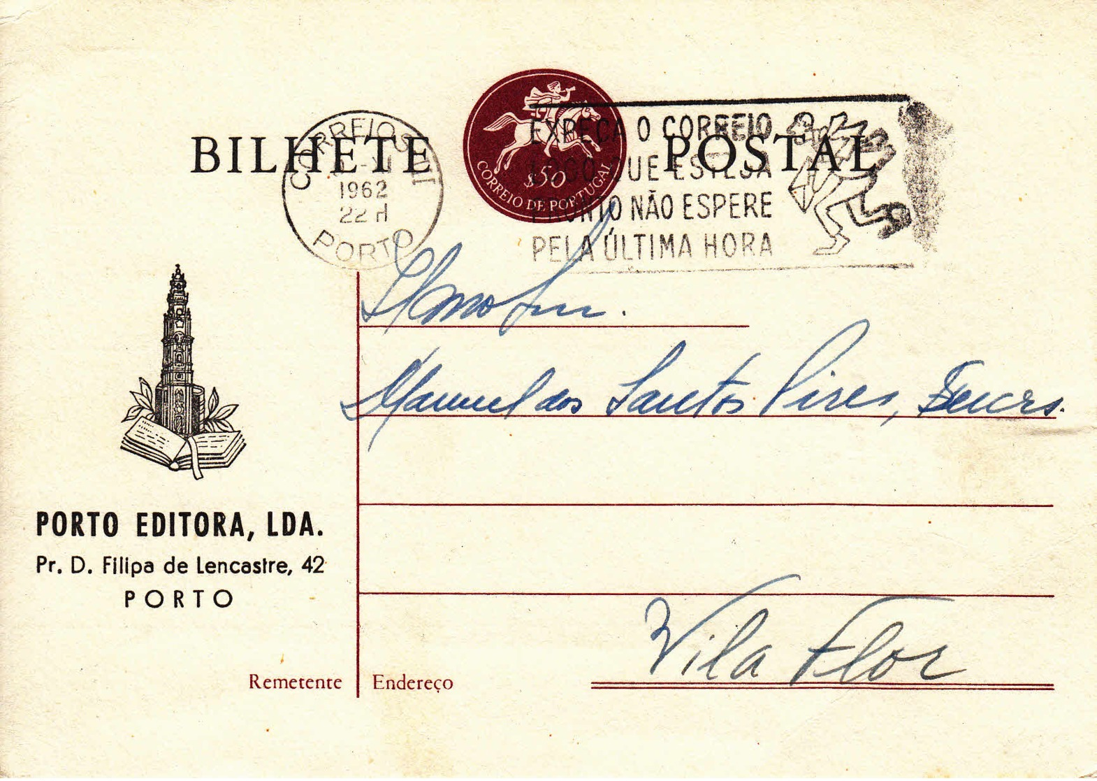 PORTUGAL -  1962 - Carte Postale (entier) Commerciale De Porto Pour Vila Flor - Postwaardestukken