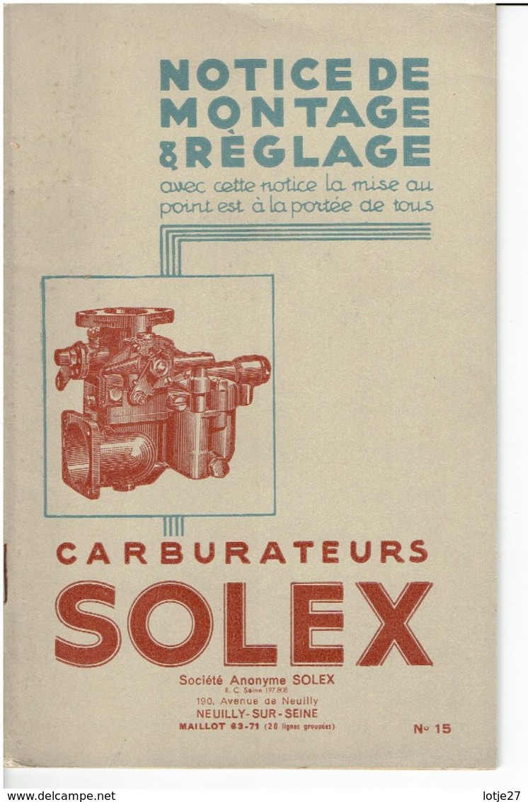 Solex Carburateurs Boekje (notice-montage-reglage) - Voitures